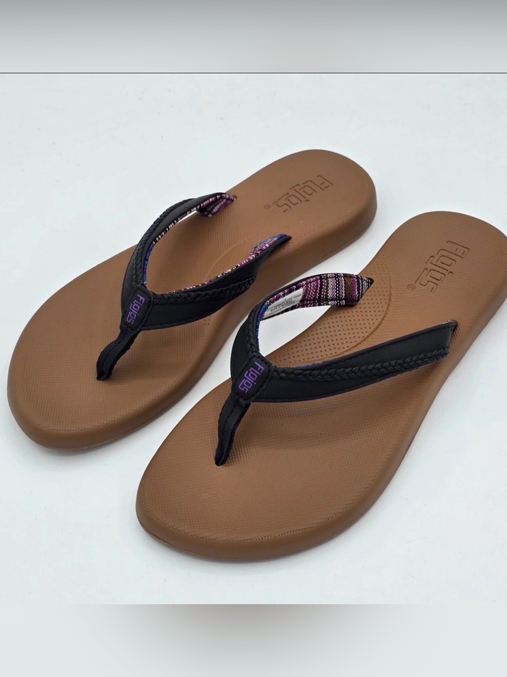 Flojos Flip Flops Women’s Memory Foam Arch Support Sandals Black Brown size 6